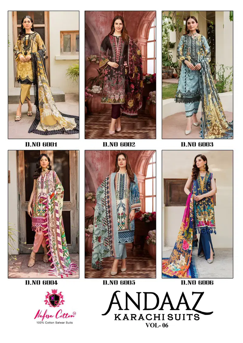 Andaaz Vol 6 By Nafisa Cotton Pakistani Dress Material Suppliers In India
